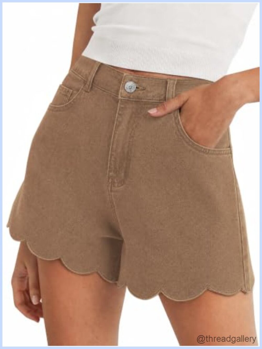 High Waisted Denim Shorts Wave Hem Straight Leg Casual Jorts